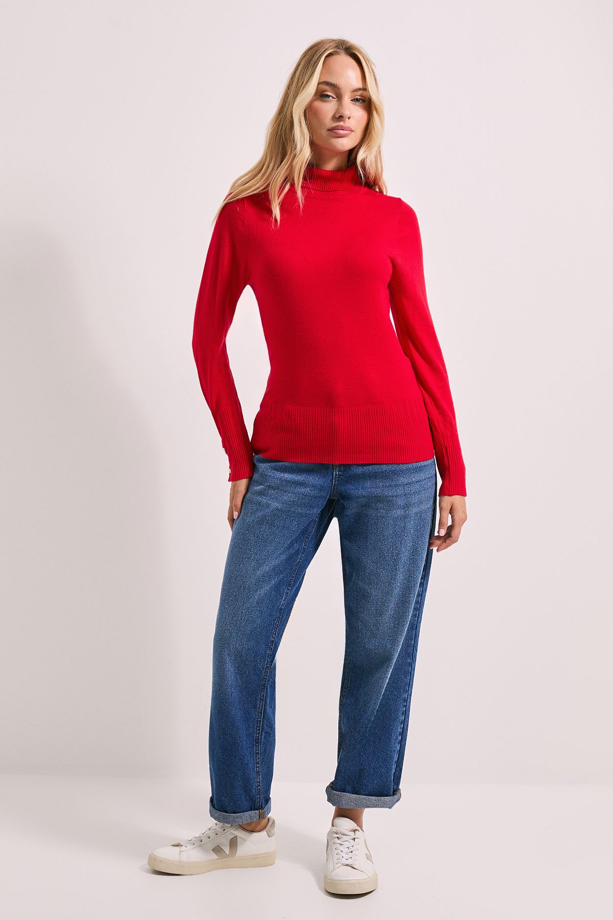 Dorothy Perkins Red Roll Neck Button Cuff Jumper Red image 2