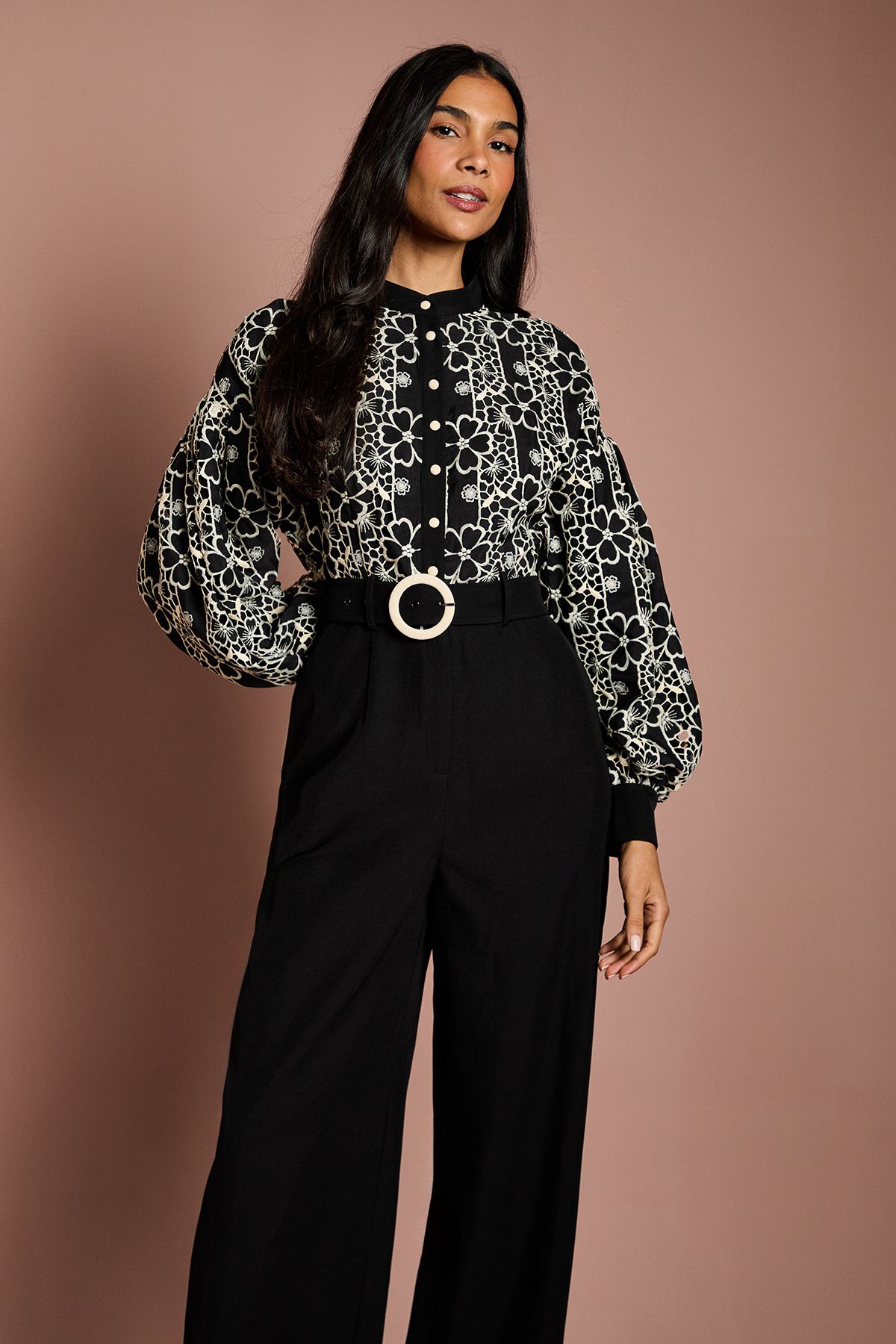 Coast Blouson Sleeve Belted Wide Leg Jumpsuit Mono image 4