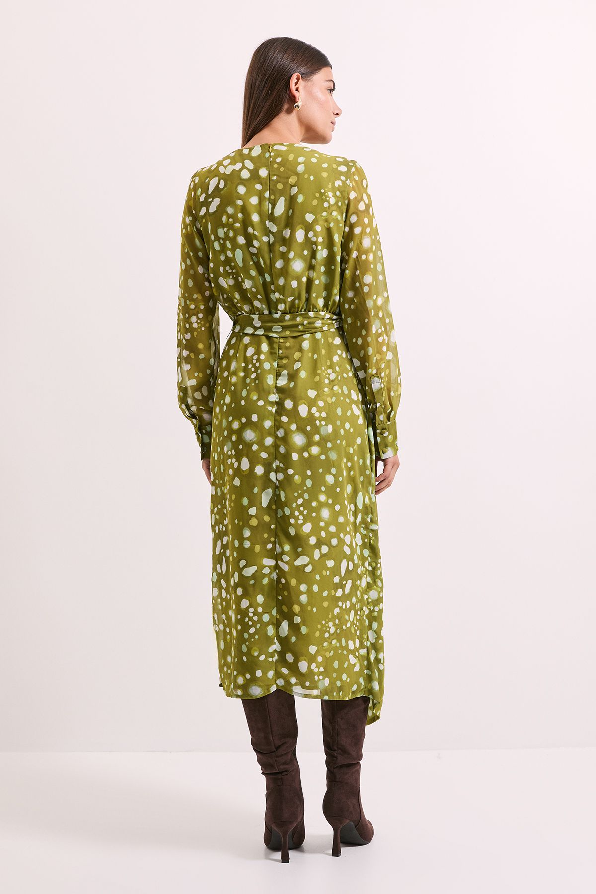 Principles Green Spot Pleat Neck Drape Midi Dress Green image 5