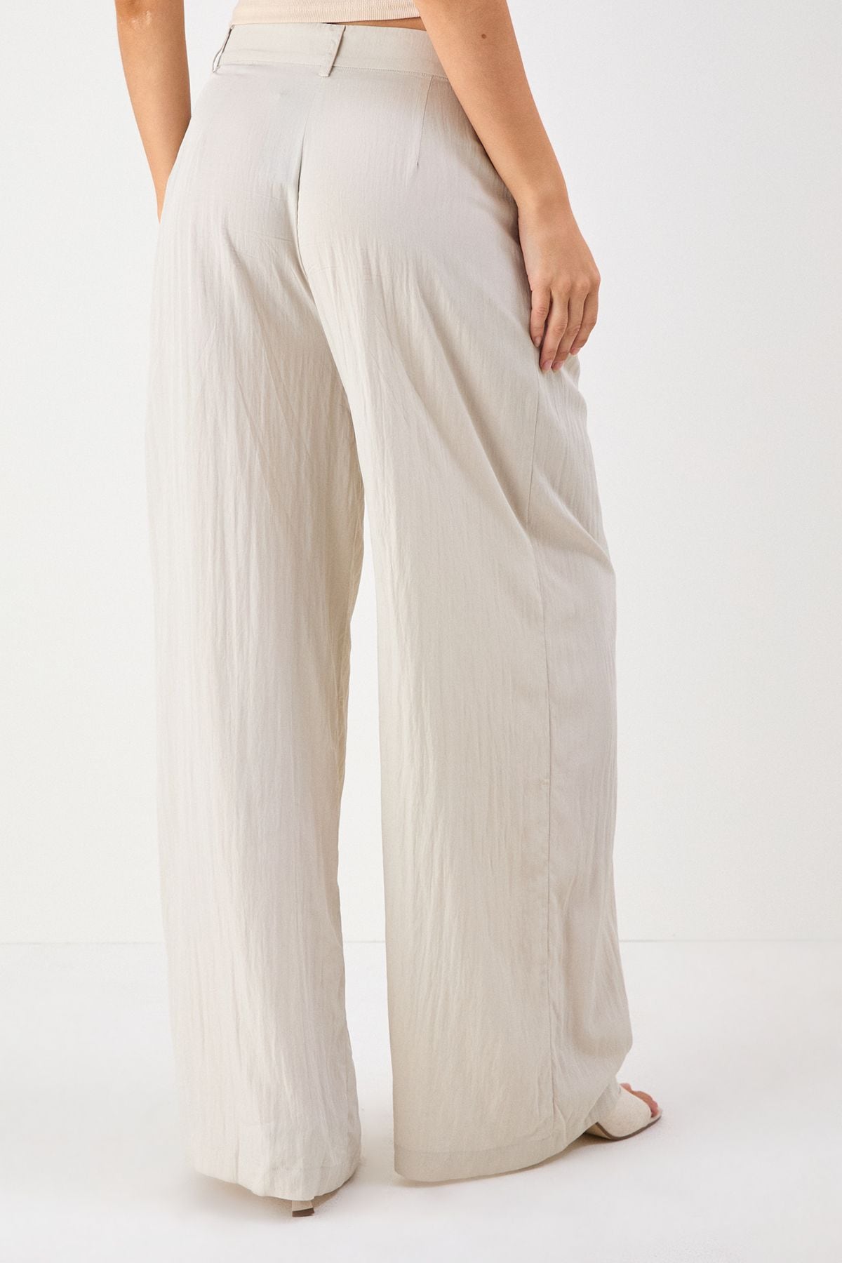 MissPap Crinkle Textured Wide Leg Trousers Stone image 4