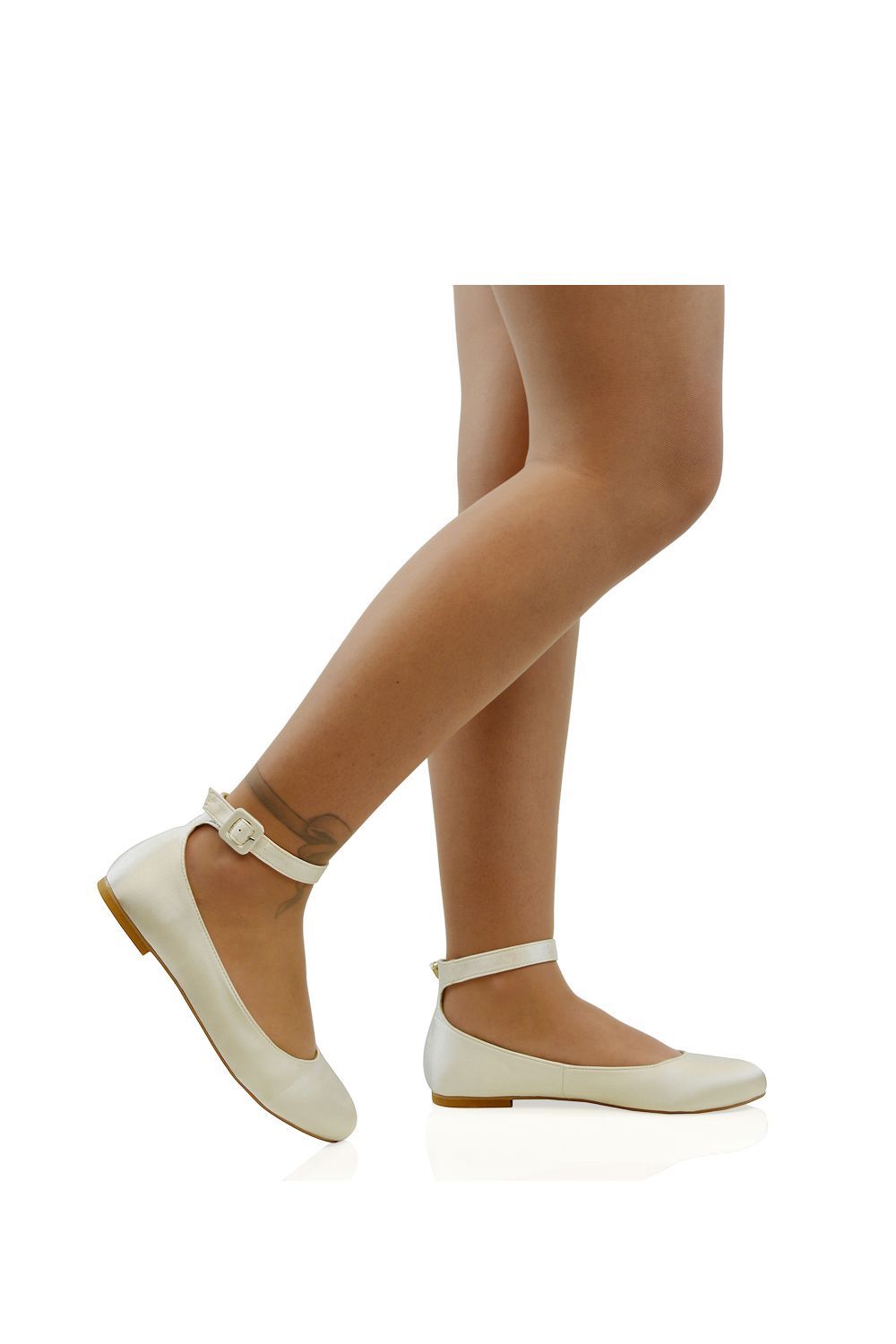 XY London 'Kimmie' Flat Ballerina Pump Shoes with Ankle Strap image 3