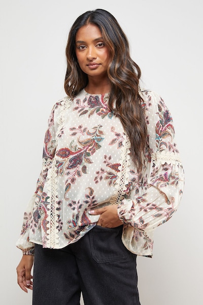 Oasis Printed Lace Detail Dobby Chiffon Blouse Floral