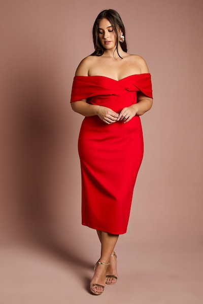 Coast Plus Size Bardot Ponte Column Midi Dress Red