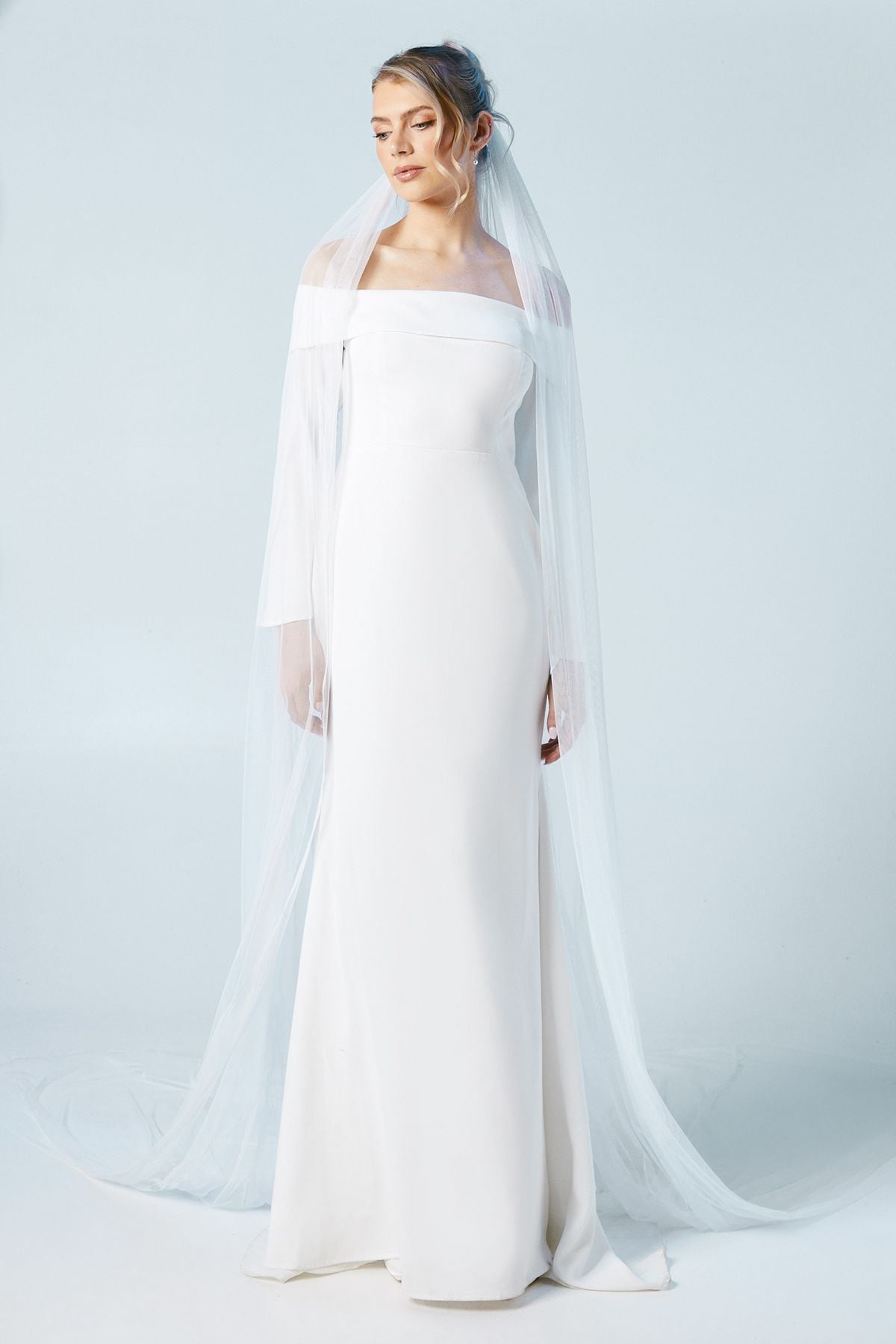 Coast Long Sleeve Bardot Crepe Maxi Wedding Dress Ivory image 1
