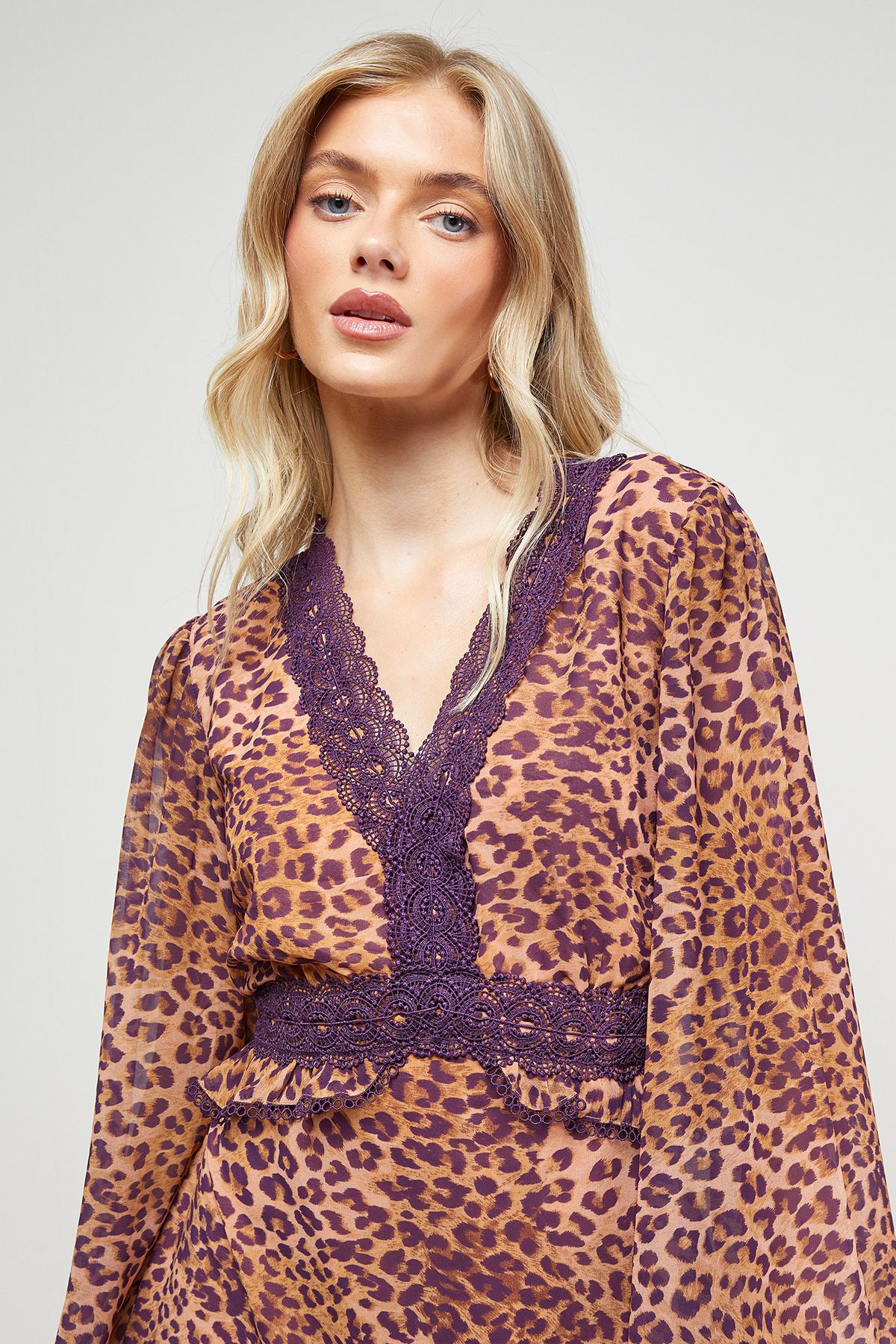 Oasis Printed Lace Detail Volume Boho Maxi Dress Multi image 3