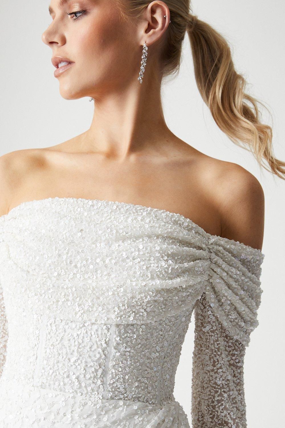 Coast Bardot Long Sleeve Wrap Skirt Mini Dress Ivory image 4