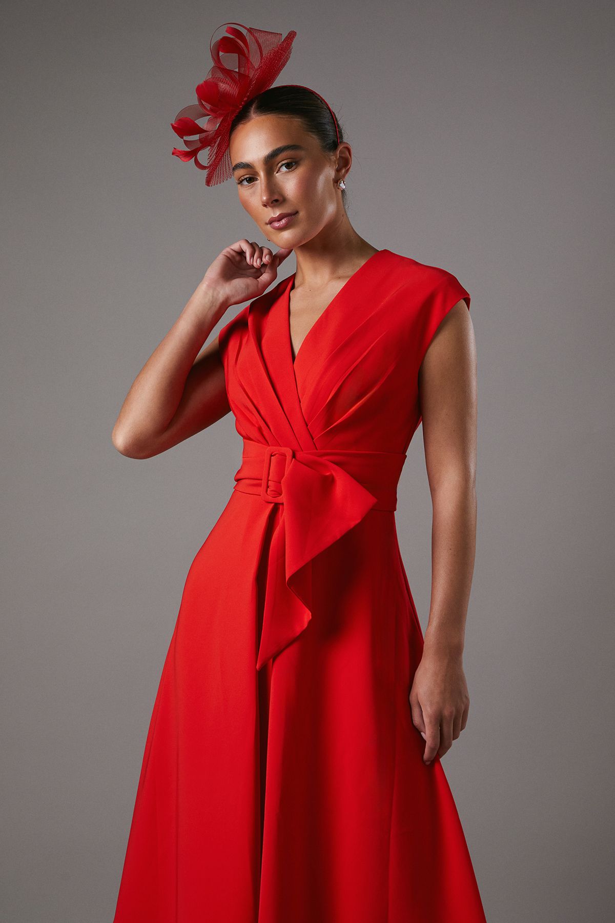 Coast Belted Crepe Dress Flame Red image 2