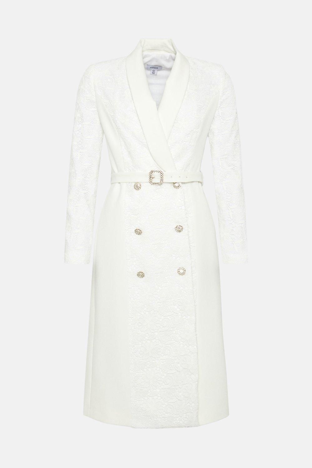 Coast Lisa Tan Premium Lace Tuxedo Dress With Gem Buttons Ivory image 4