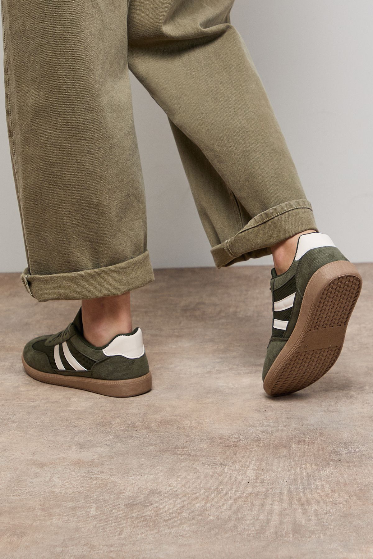 Oasis Jenna Faux Suede Mesh Detail Lace Up Trainers Khaki image 4