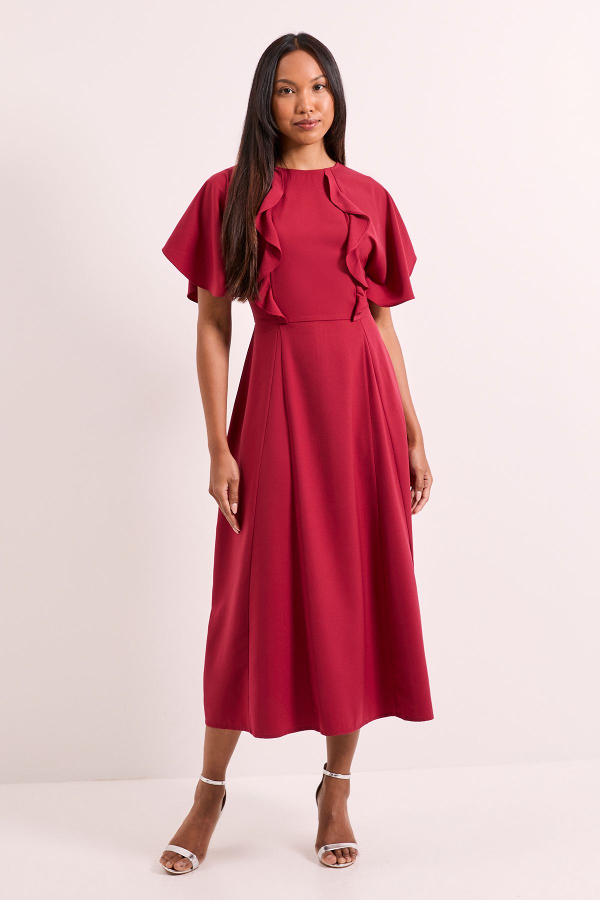 Principles Rust Frill Detail Crepe Midi Dress Rust image 1
