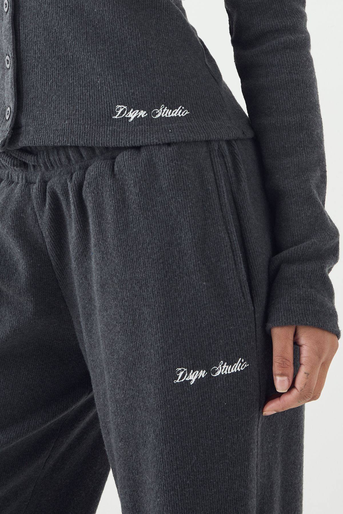 DSGN Studio DSGN Studio Brushed Rib Straight Leg Trouser Charcoal image 4