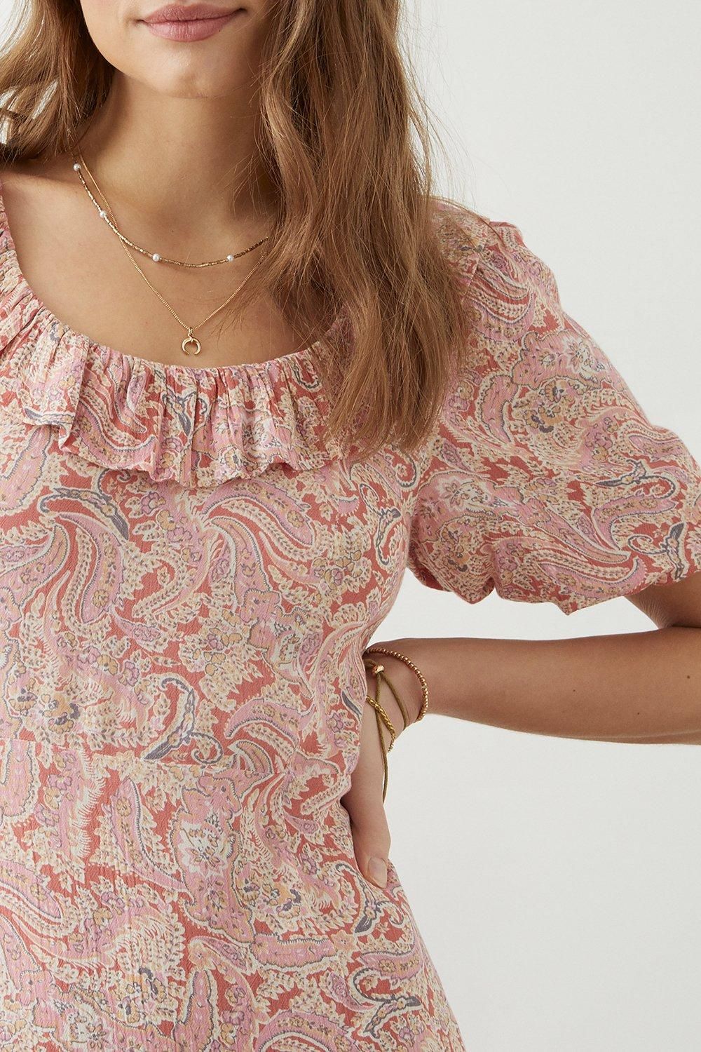 Dorothy Perkins Pink Paisley Ruffle Front Midi Dress Pink image 5