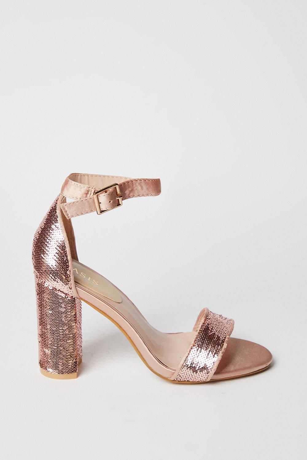 Oasis Mabel Sequin High Block Heeled Sandals Champagne image 2