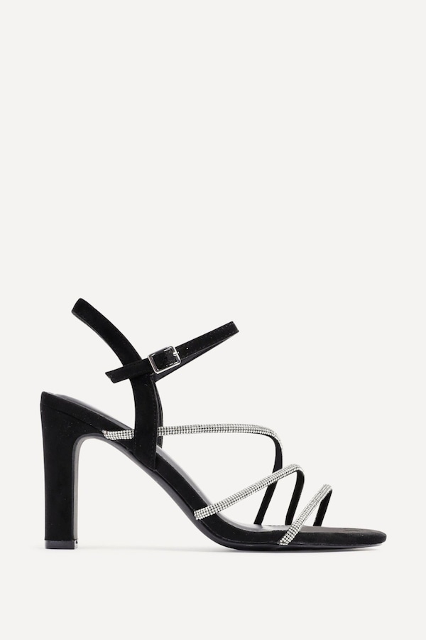 Linzi Matilda Black Faux Suede Diamante Block Heel