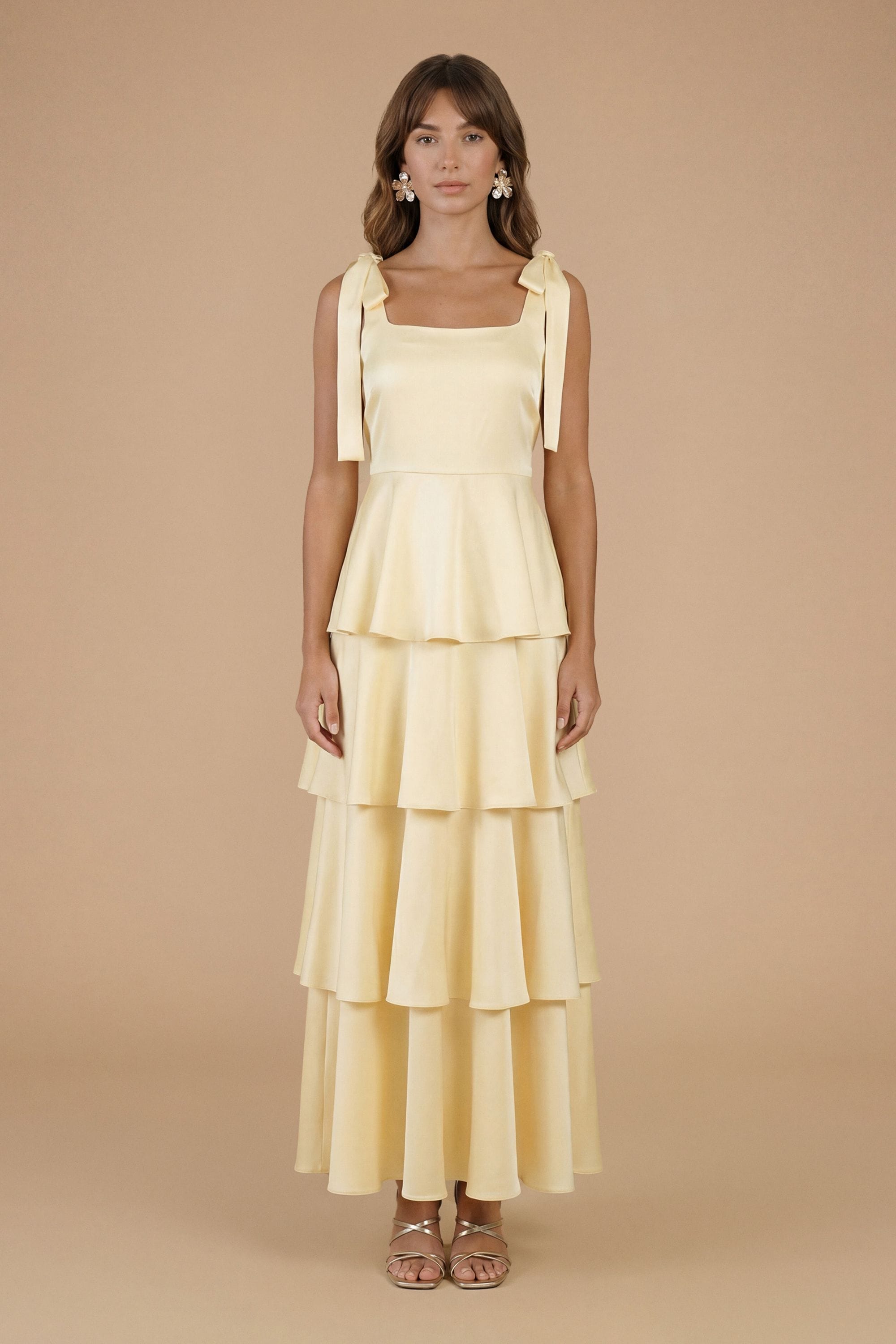 Oasis Satin Tie Shoulder Bridesmaid Maxi Dress Butter