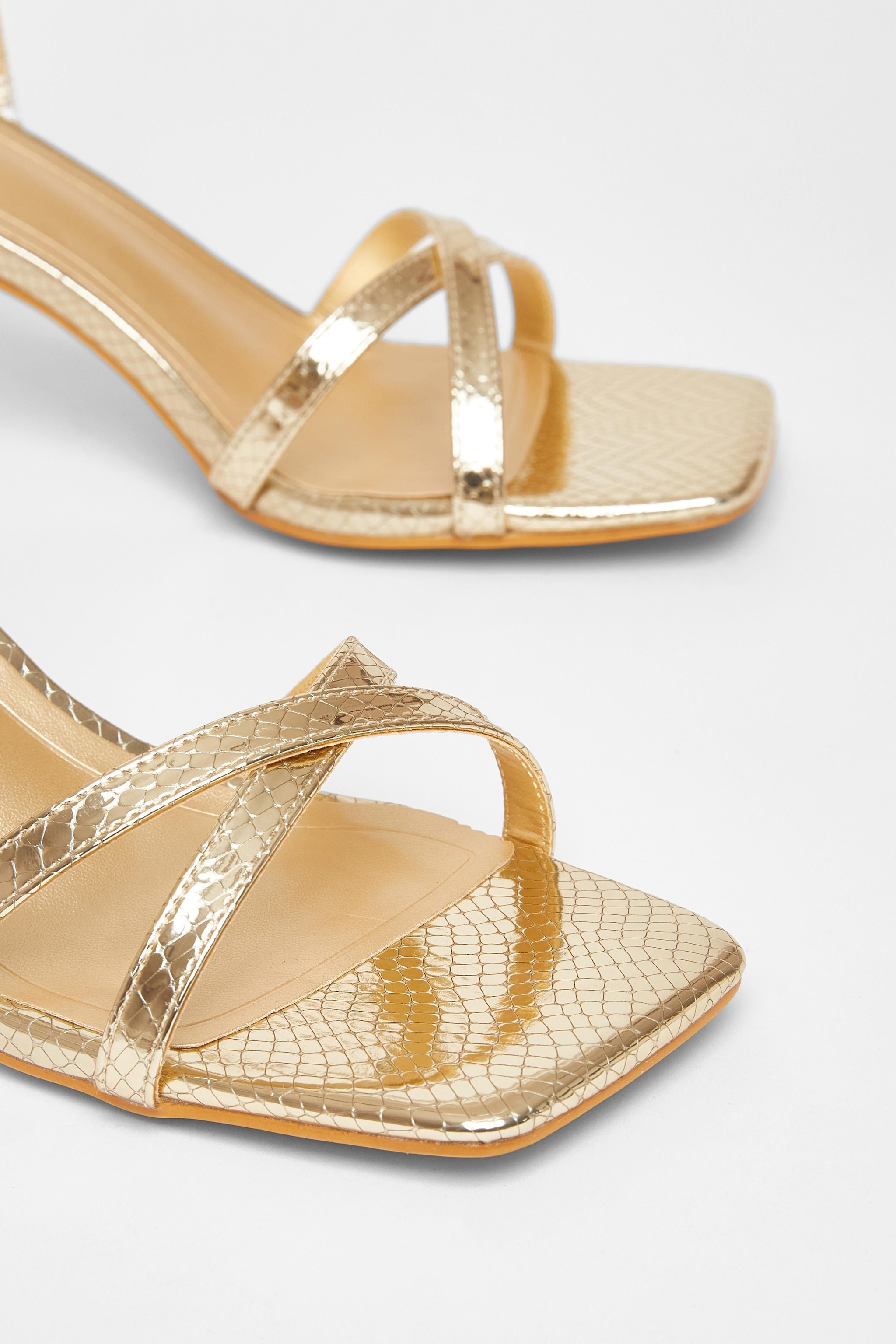 Quiz Gold Cross Strap Flared Heels image 4
