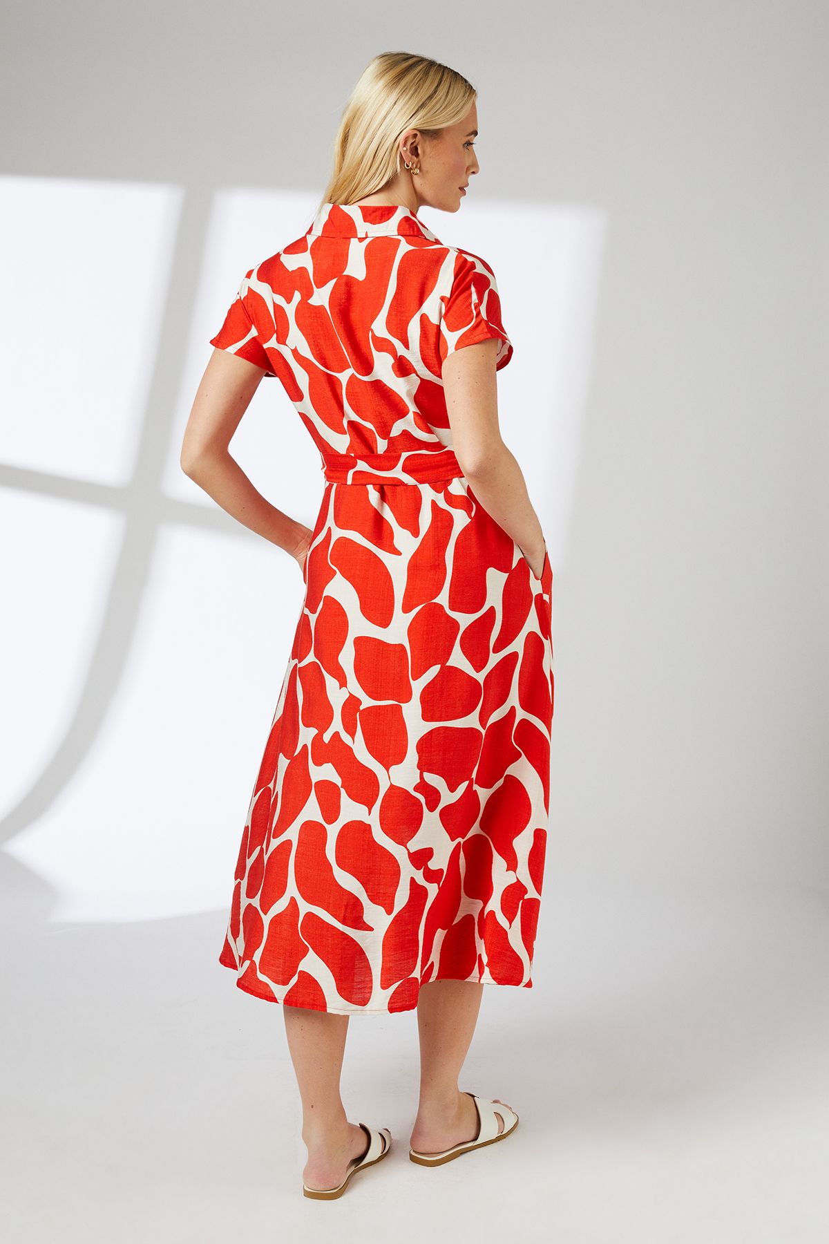 Principles Red Abstract Print Button Through Shirt Dress Red image 3