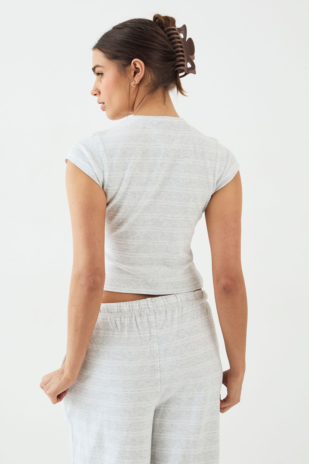 DSGN Studio DSGN Studio Stripe Fitted Short Sleeve Top Ash Grey image 2