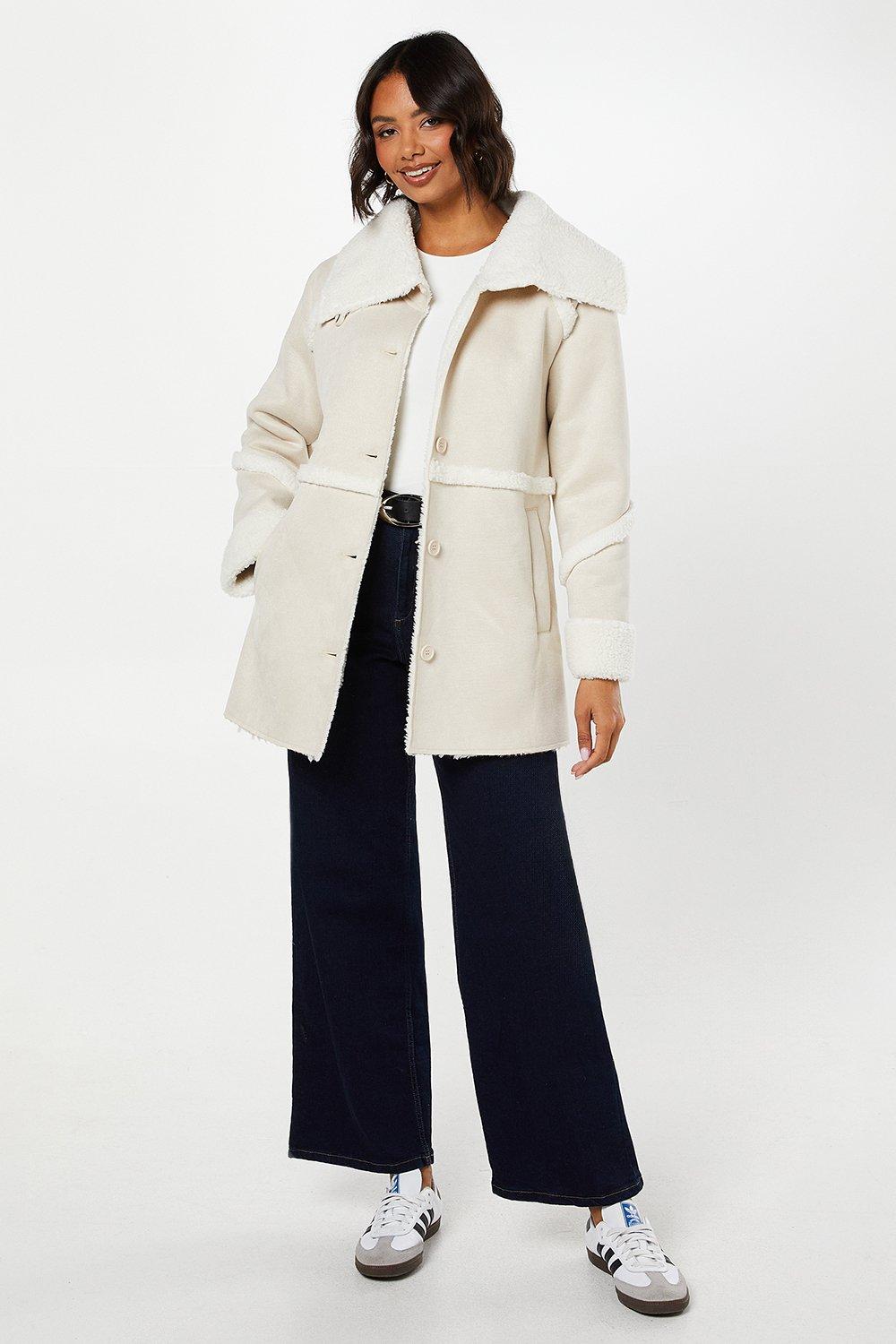 Dorothy Perkins Mink Suede Shearling Longline Coat PLT