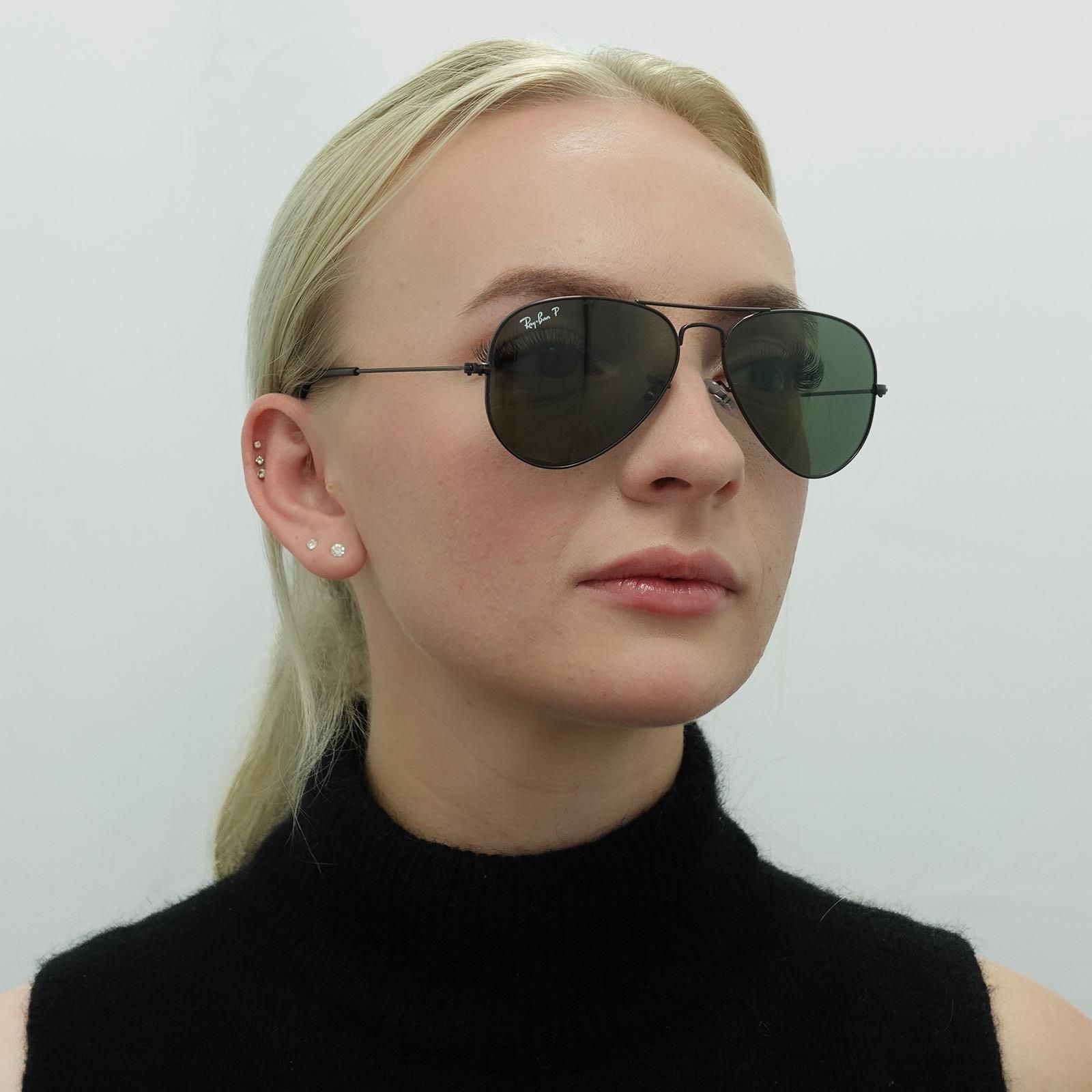 Ray-Ban Aviator Black Green Polarized Aviator 3025 Sunglasses image 6