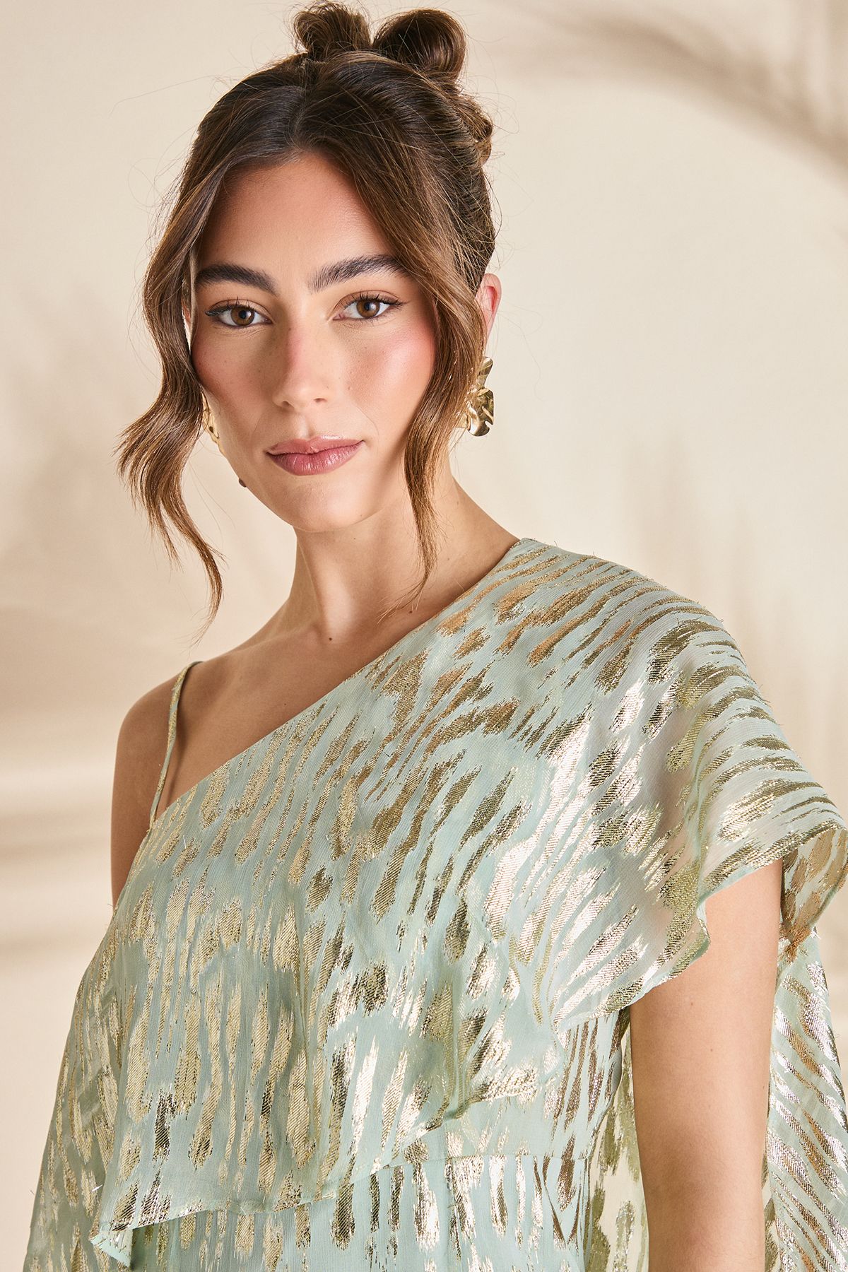 Coast Metallic One Shoulder Maxi Dress Olive image 4