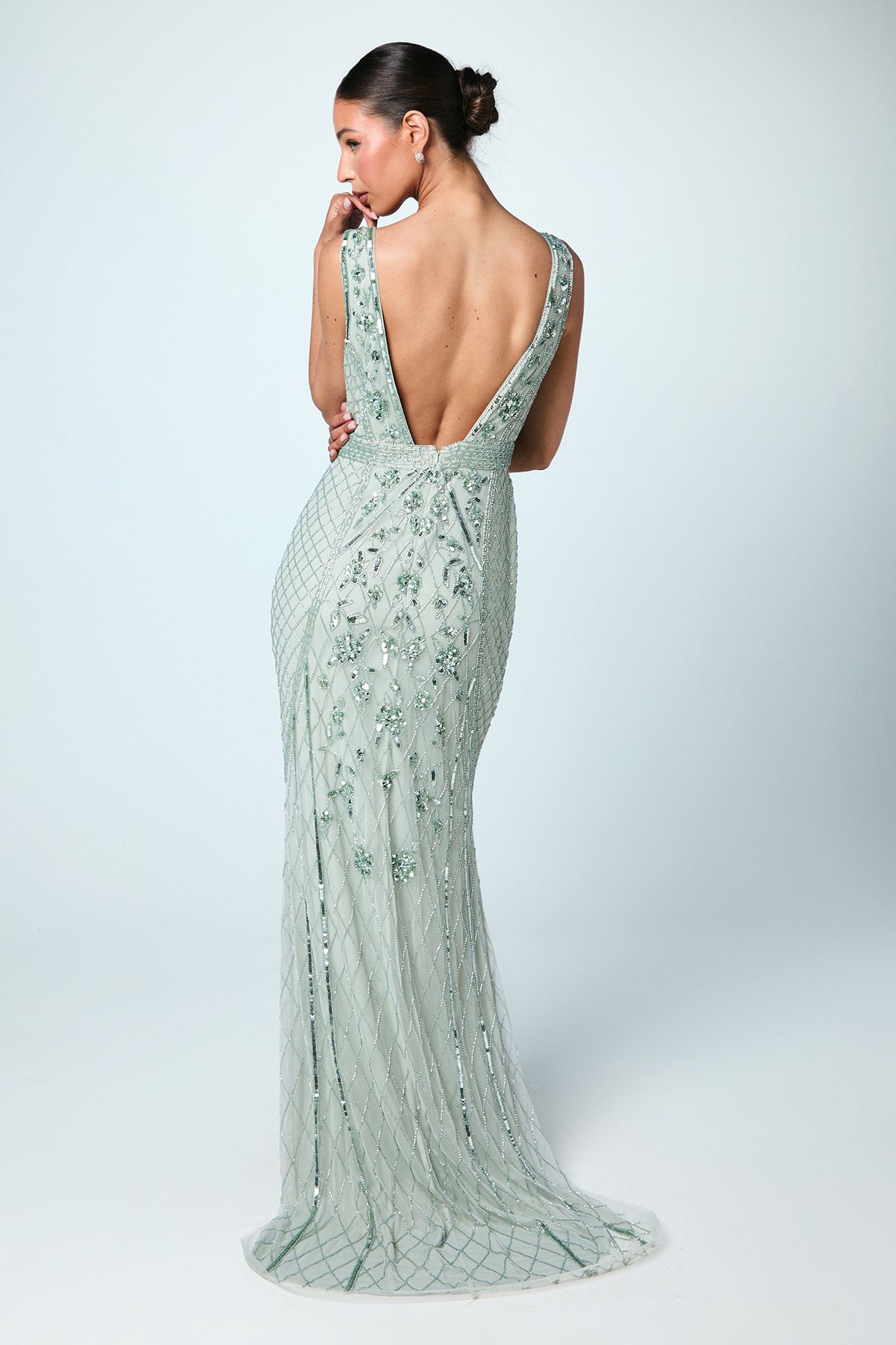 Coast Plunge Floral Embellished Bridesmaid Dress Sage image 3