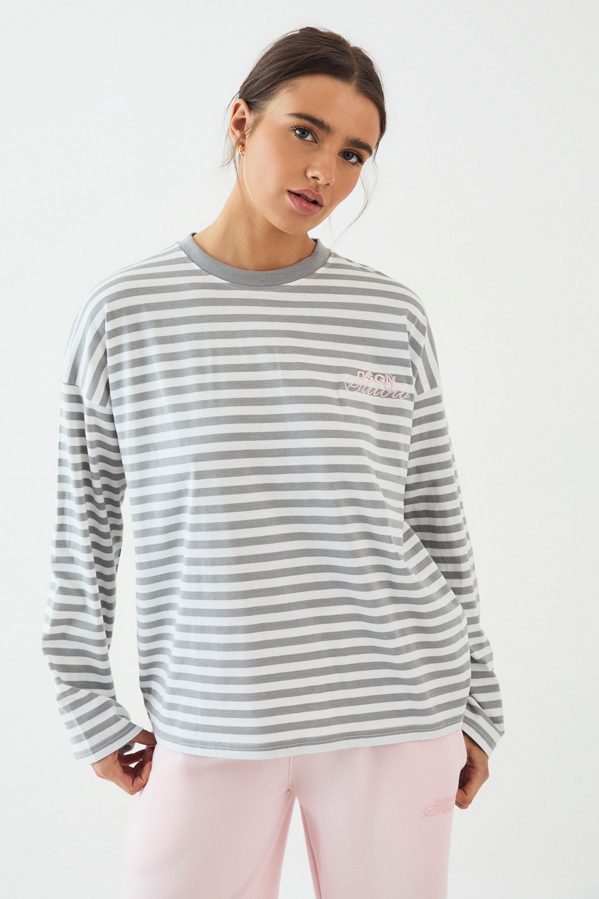 DSGN Studio DSGN Studio Stripe Long Sleeve T-Shirt Ash Grey image 3