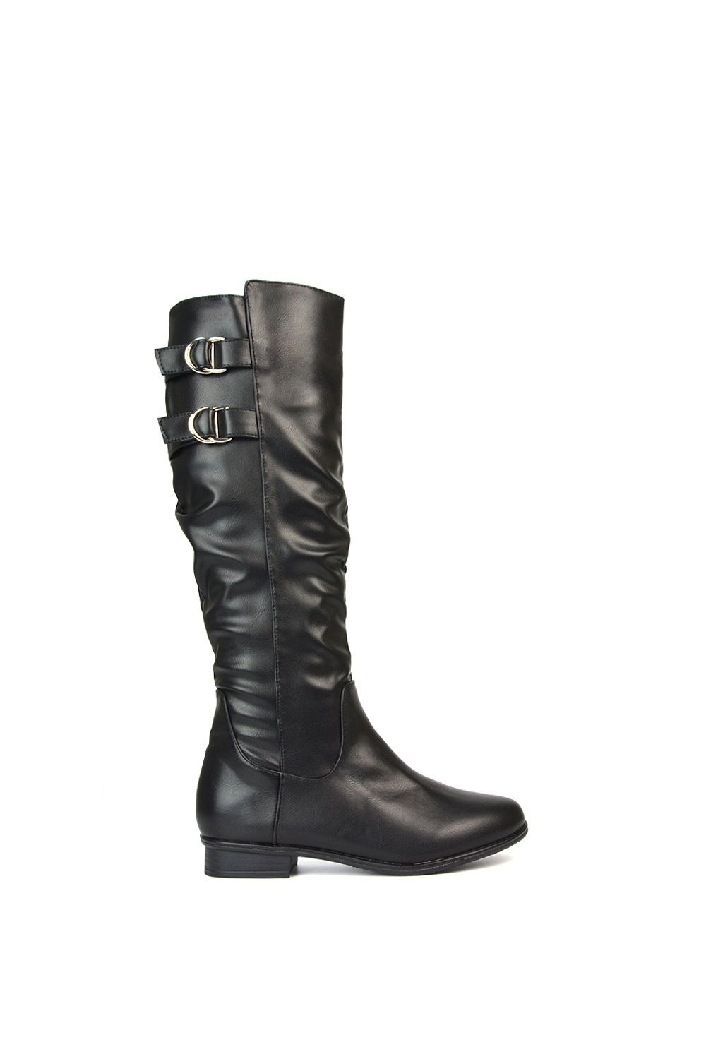 XY London 'Mia' Slouchy Flat Heel Knee High Boots With Buckle Detail image 1