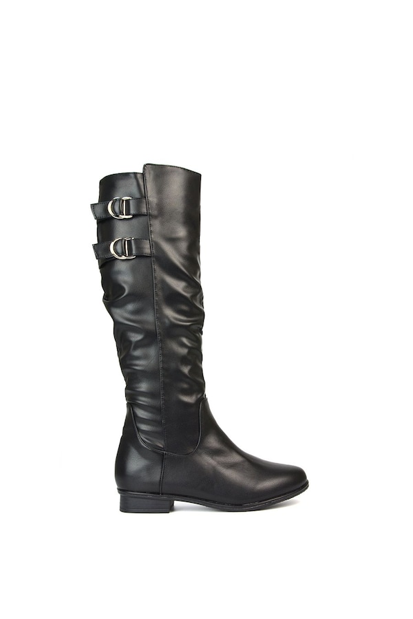 XY London 'Mia' Slouchy Flat Heel Knee High Boots With Buckle Detail