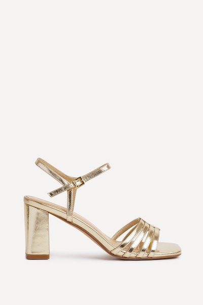 Linzi Annie Gold Faux Leather Strappy Block Heel