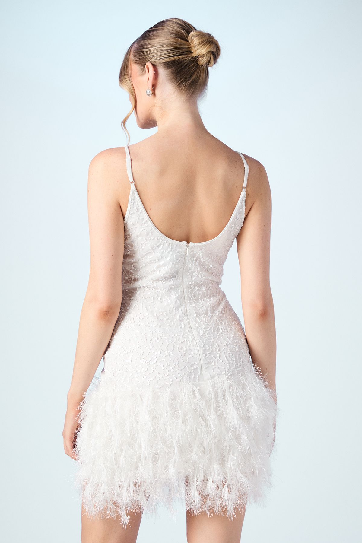 Coast Embellished Sequin Feather Style Bridal Mini Dress Ivory image 3