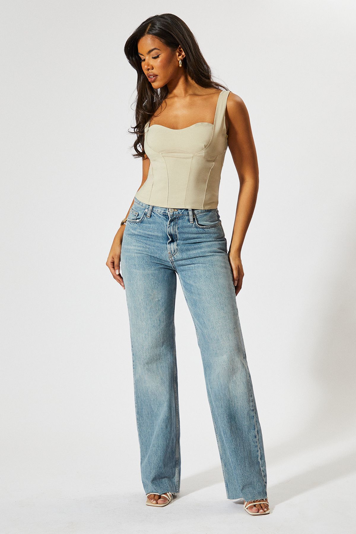 MissPap Corset Detail Bodycon Top Stone image 1