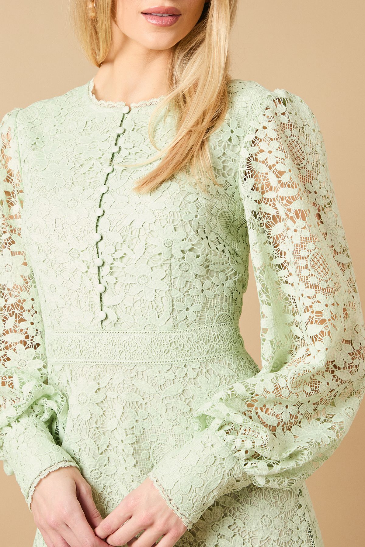 Oasis Lace Button Down Mini Tea Dress Sage image 5