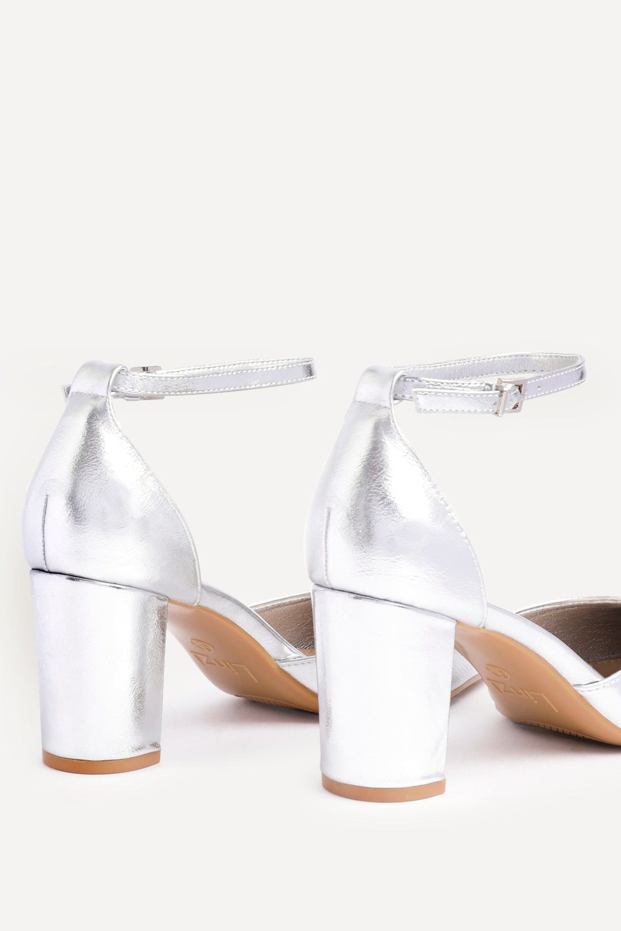 Linzi Leona Silver Faux Leather Closed Back Block Heeled Court Shoe image 4