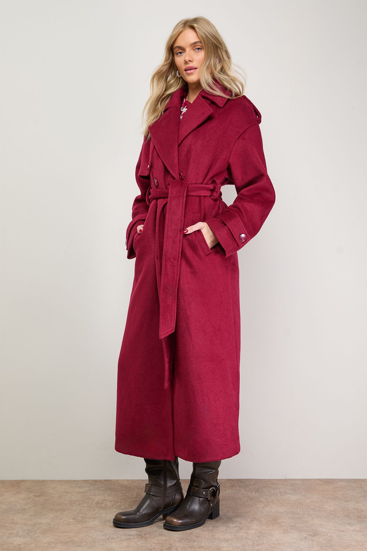 Oasis Relaxed Wool Trench Berry image 2