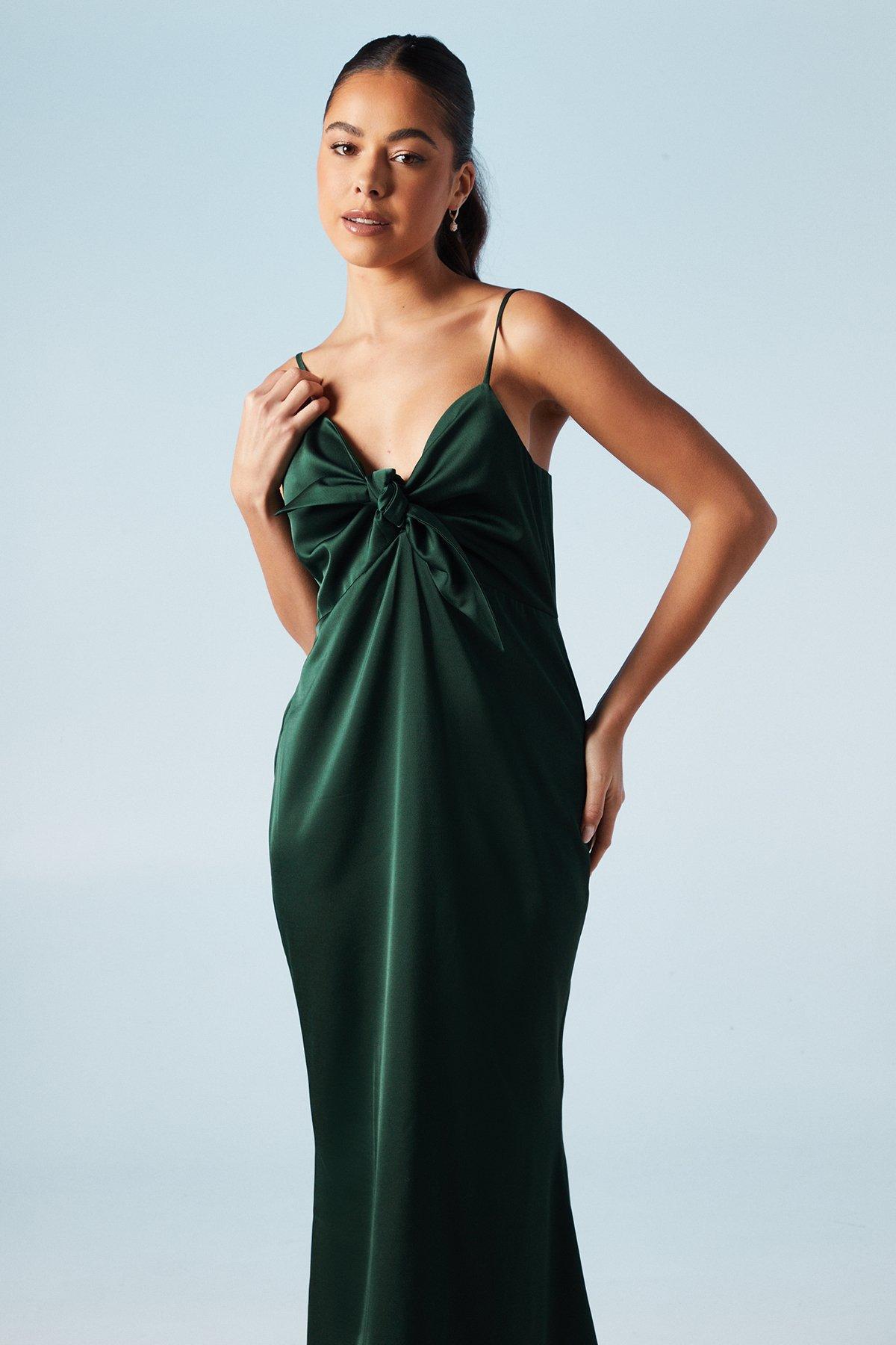 Oasis Strappy Tie Detail Bridesmaids Dress Emerald image 2