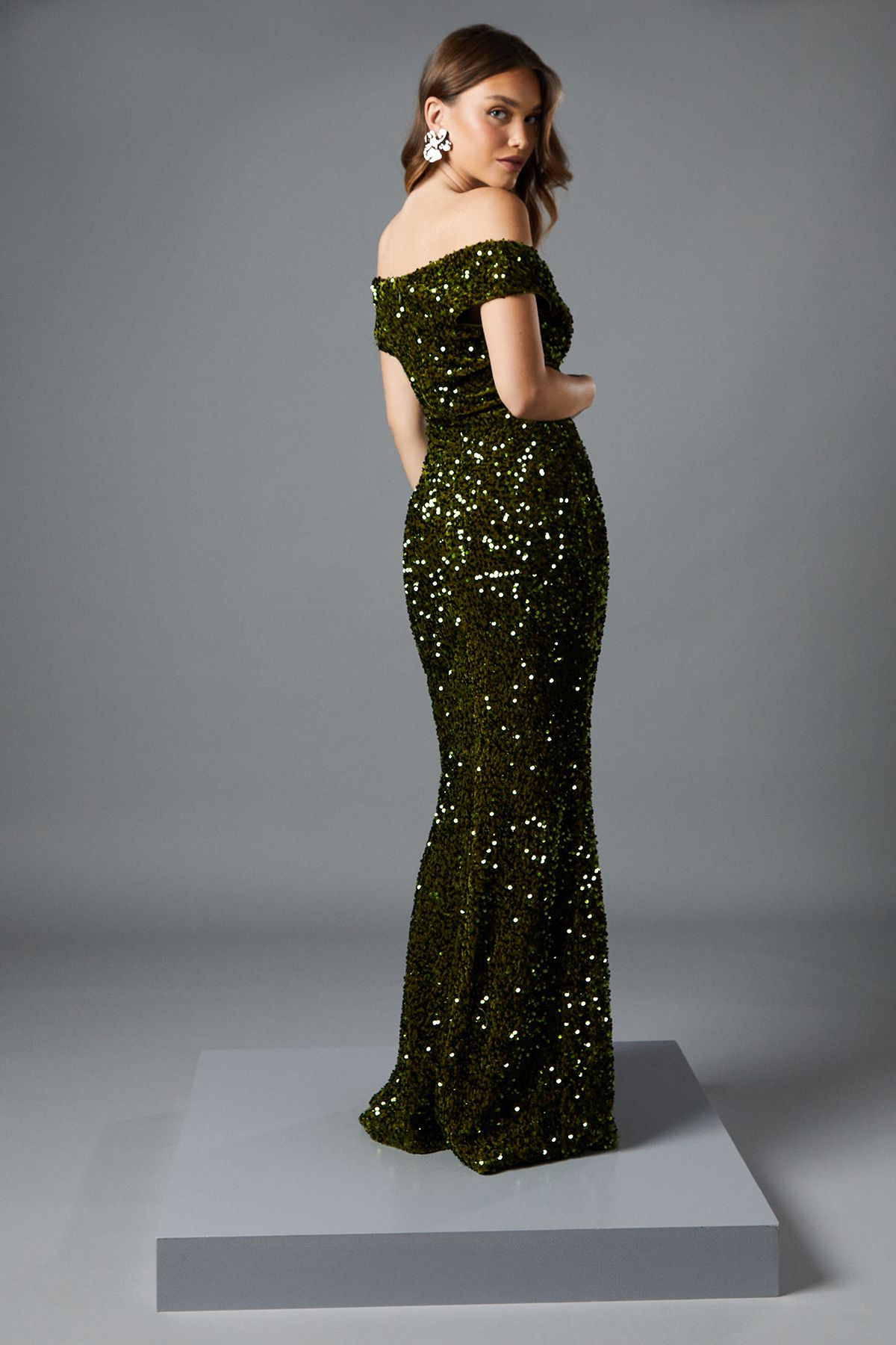 Coast Bardot Velvet Sequin Maxi Dress Olive image 3