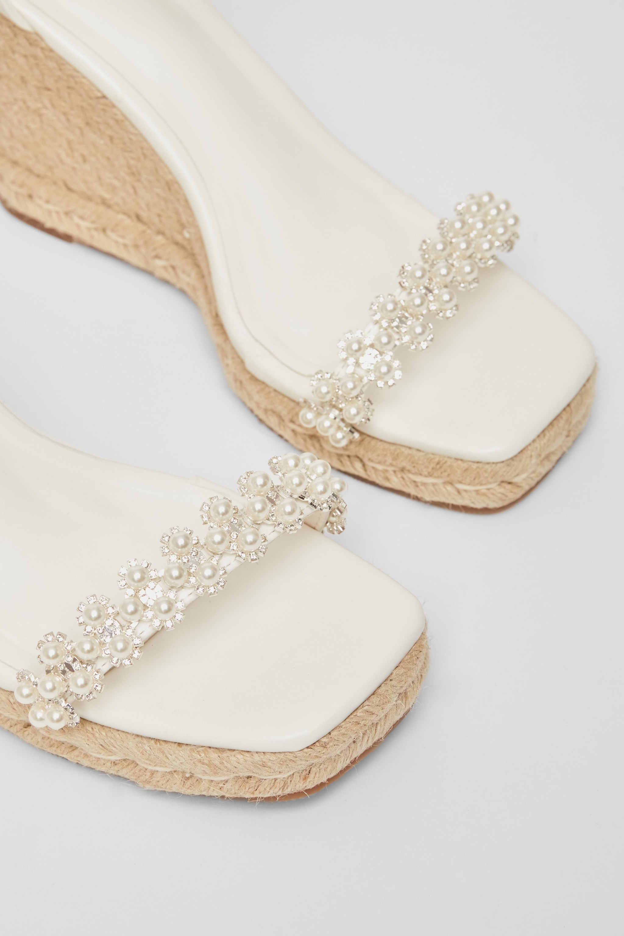Quiz White Embellished High Wedges image 2