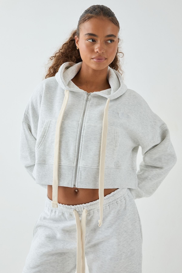 DSGN Studio DSGN Studio Contrast Drawcord Boxy Crop Hoodie Ash Grey