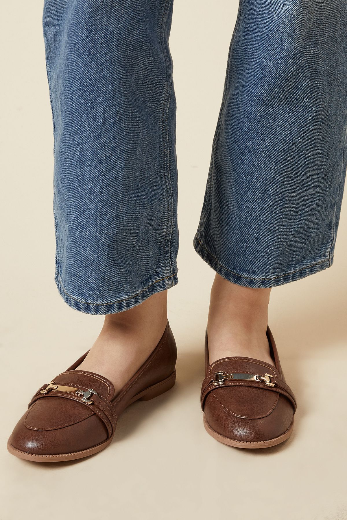 Dorothy Perkins Wide Fit Lora Snaffle Loafers Tan image 2