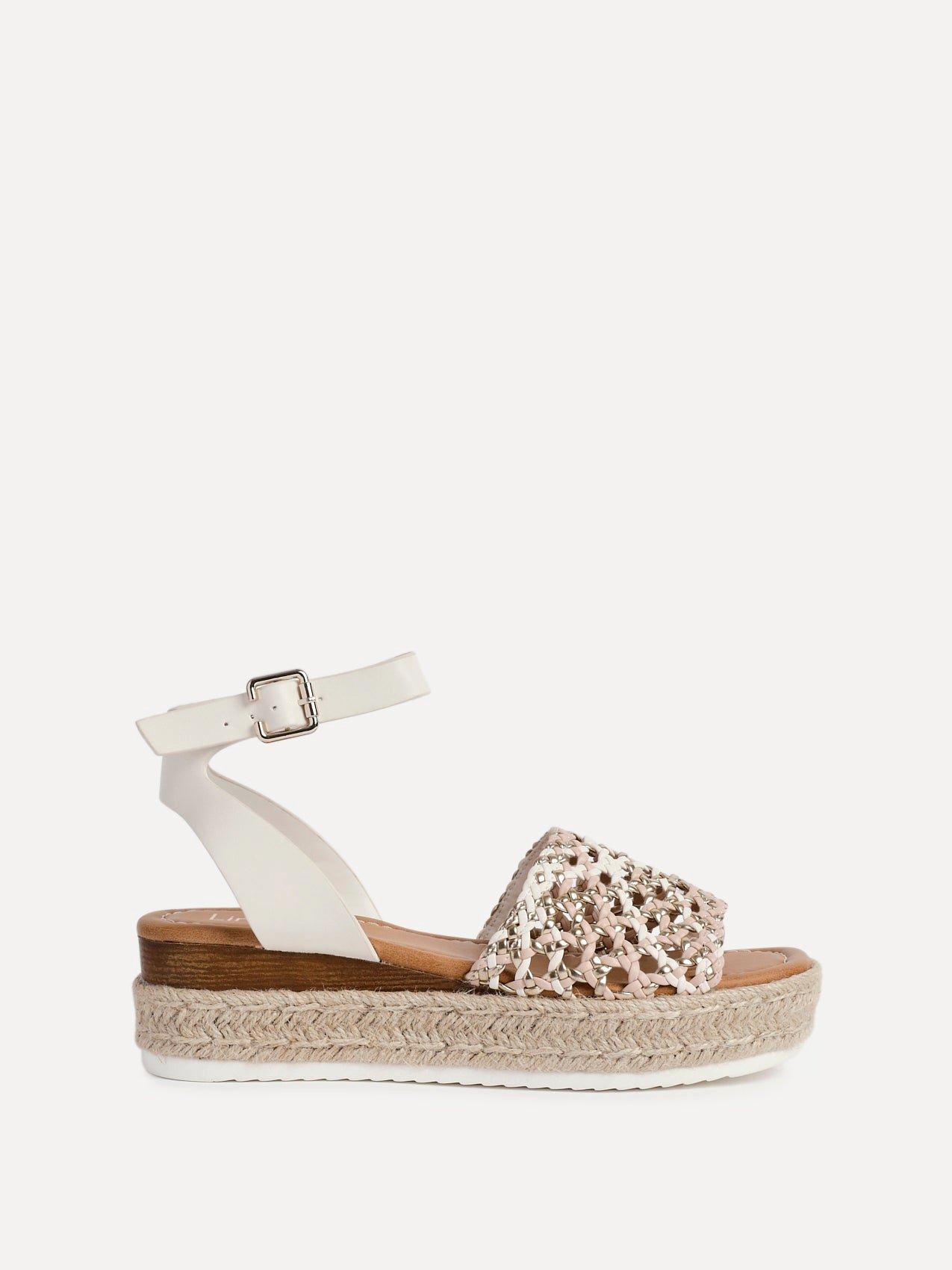 Linzi Sundown Beige Faux Leather Handwoven Espadrille Flatform Sandal image 1