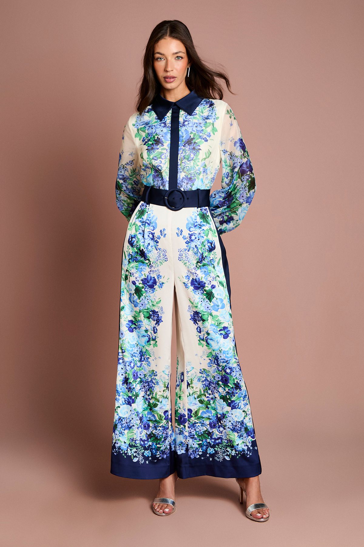 Coast Long Sleeve Placement Print Jumpsuit Ivory