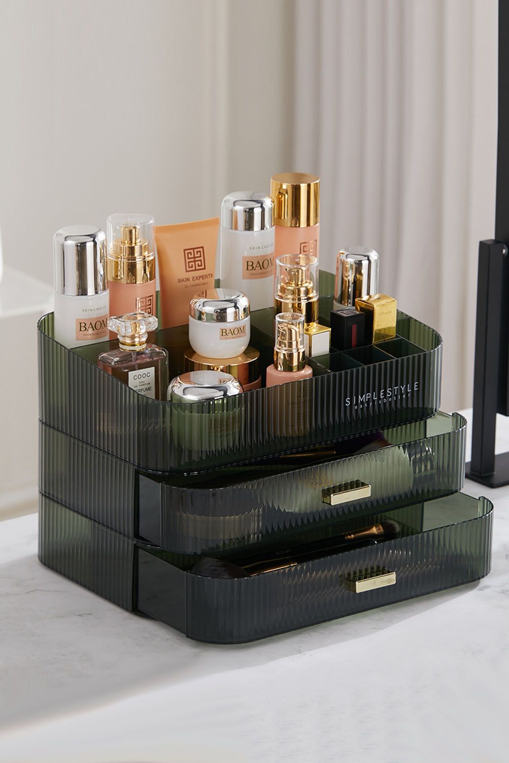 Living and Home Clear Desktop Makeup Organizer Cosmetic Case Storage Skincare Display Box with Drawers image 3