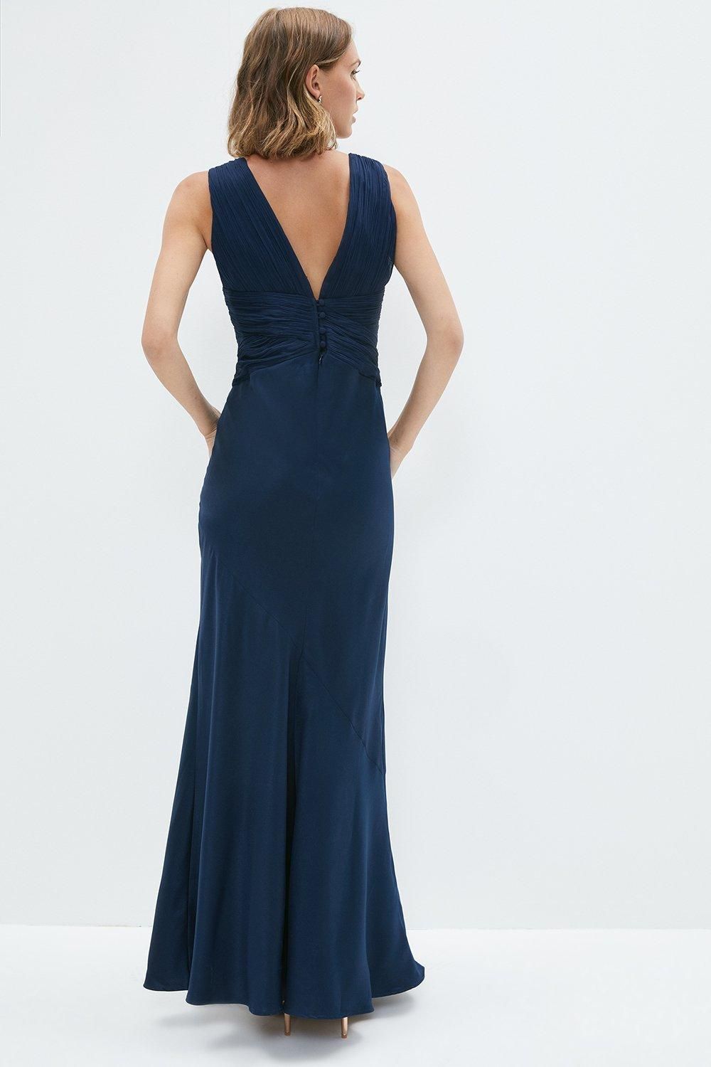 Coast Petite Chiffon V Neck Satin Maxi Dress Navy image 3