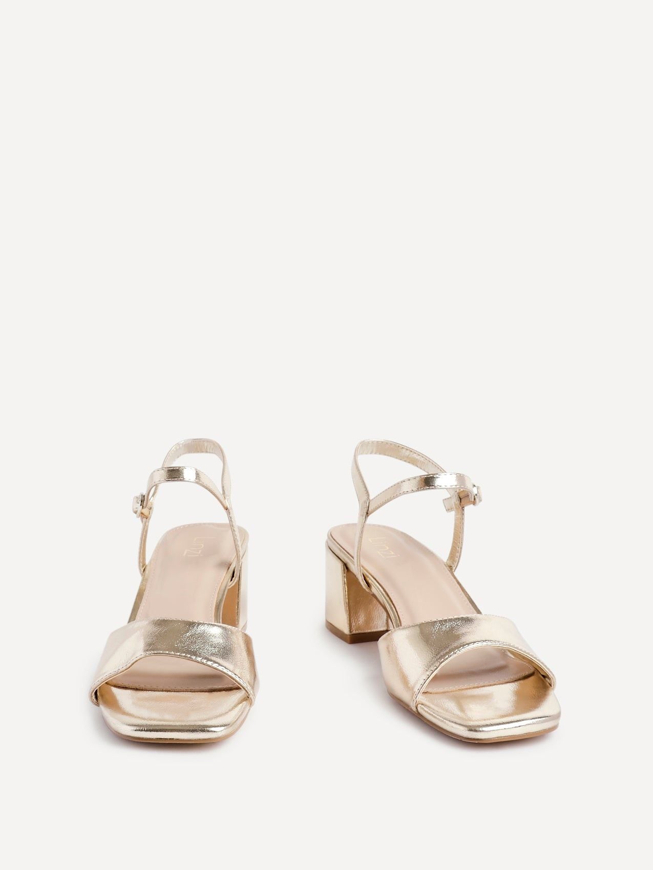 Linzi Darlene Gold Faux Leather Low Block Heeled Sandals image 3