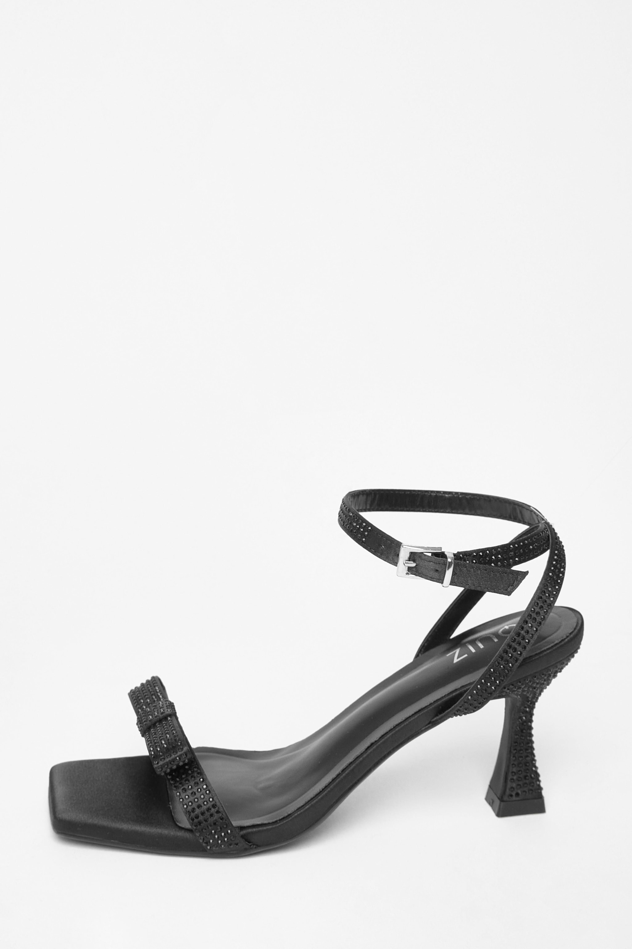 Quiz Black Diamante Bow Front Heels image 3