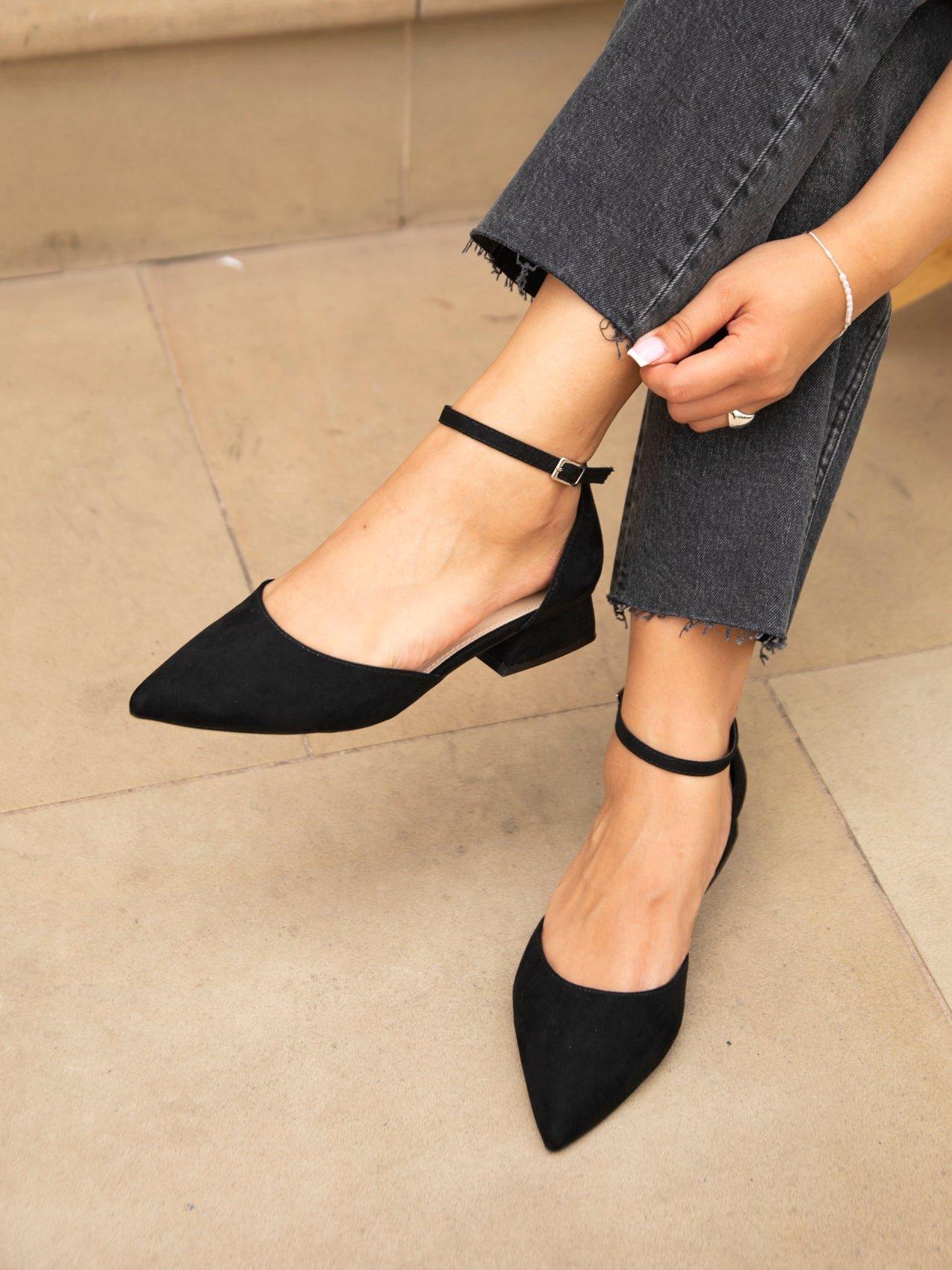 Linzi Dolly Wide Fit Black Faux Suede Low Block Court Heel image 6