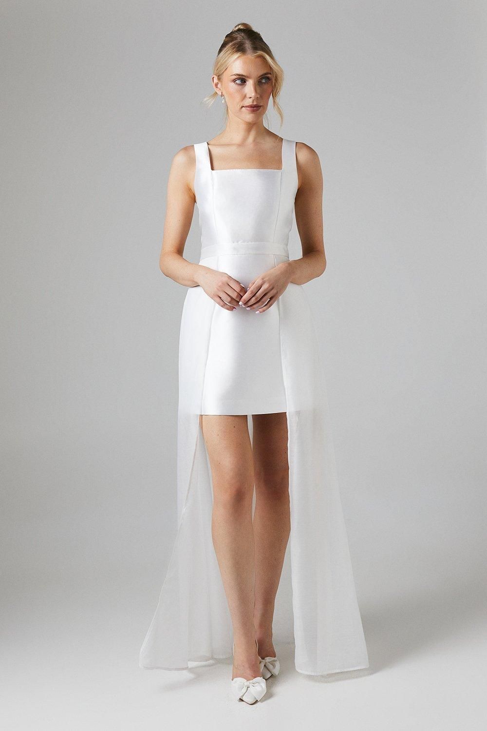Coast Twill Mini Wedding Dress With Organza Skirt Ivory