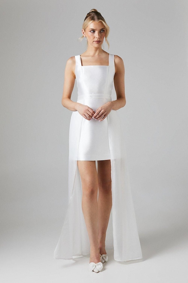 Coast Twill Mini Wedding Dress With Organza Skirt Ivory