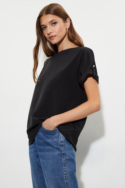 Dorothy Perkins Black Roll Sleeve Blouse Black